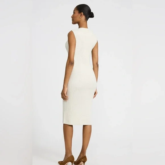 NWT! Express Ribbed Crew Neck Crossover Sleeveless Midi Sweater Dress - Picture 2 of 9